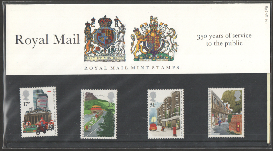 (image for) 1985 Royal Mail 350th Anniversary Presentation Pack 163 - Click Image to Close